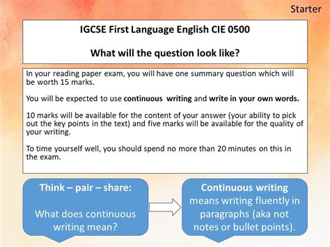 Cambridge Igcse 0500 Summary Writing Paper 1 Question 1f Teaching