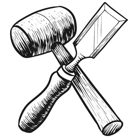 Premium Vector Chisel And Mallet Icon Hand Drawn Doodle Illustration