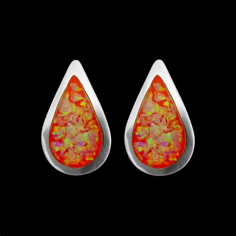 925 Sterling Silver Teardrop Earrings Orange Opal Earrings Rain Drop