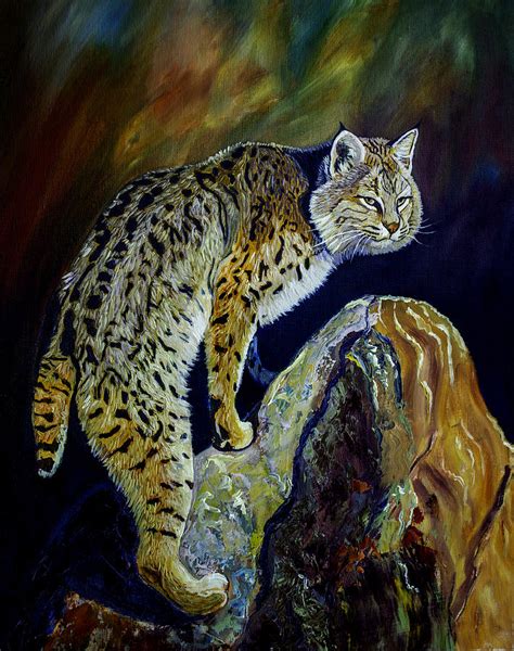 Bobcat At Sunset Original Oil Painting 16x20x1 Inch On Gallery Canvas