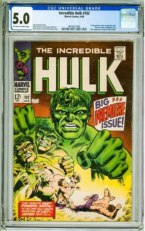 The Incredible Hulk 102 1968 CGC 5 0 OWW Pages Comic Books