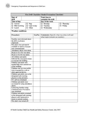 Fillable Online Fire Drill Checklist (Onsite Evacuation Checklist) Date of drill Total ... Fax ...