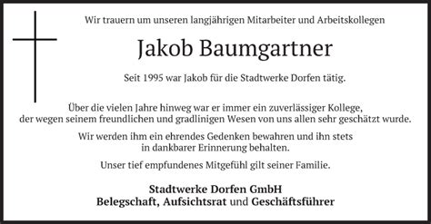 Traueranzeigen Von Jakob Baumgartner Trauer Merkur De