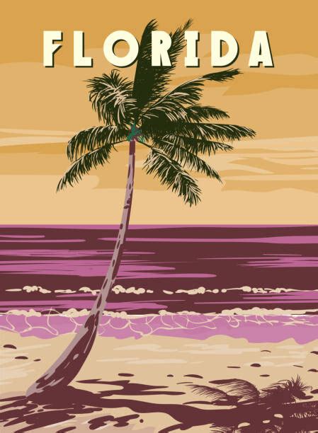 Ilustração Artísticos Florida Beach Retro Poster Palm On Vectorup