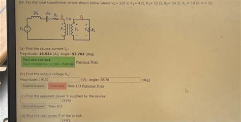 Solved Q4 For The Ideal Transformer Circuit Shown Below