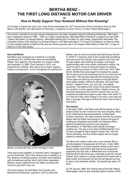 Bertha Benz The First Long Distance Motor Car Driver The Mercedes
