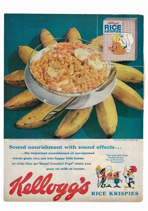 Kelloggs Print Ad Rice Krispie Cereal Advertising Vintage 1950s Snap Crackle Pop Ebay