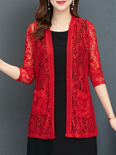 Berrylook Womens Berrylook Patch Pocket Lace Cardigans Adorewe