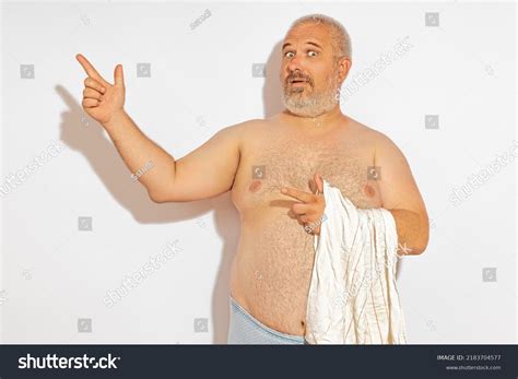 Grayhaired Fat Bearded Man Naked Torso Stock Photo 2183704577 Shutterstock