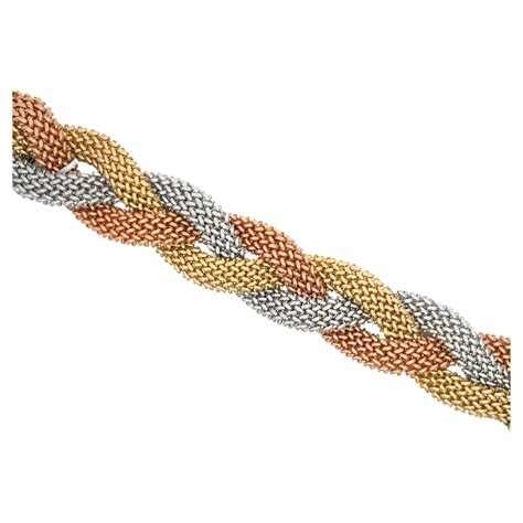 Tri Color Gold Woven Braided Bracelet 14 Karat Gold 42 6 Grams Diamond