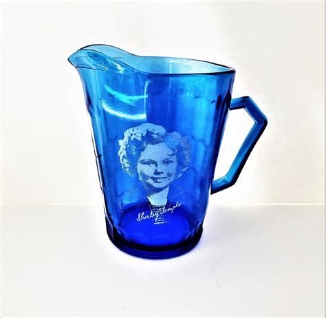 Vintage Shirley Temple Pitcher Cobalt Blue Glass Circa 1930s Hazel Atlas Glass Company