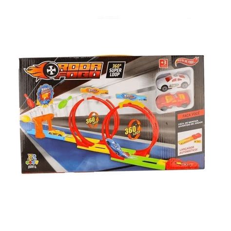 Pista Lançador de Carrinhos Duplo Lopping 360º Roda Fogo Jr Toys