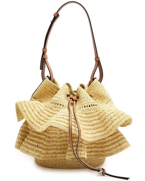 Loewe Balloon Ruffled Raffia Basket Bag In Metallic Lyst