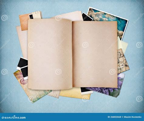 Blank Old Textured Notebook On Blue Vintage Paper Stock Photo Image