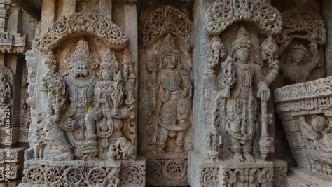 The Sculptures Of Hindu God And Goddess On The Javagal Temple