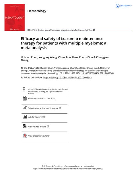 PDF Efficacy And Safety Of Ixazomib Maintenance Therapy For Patients