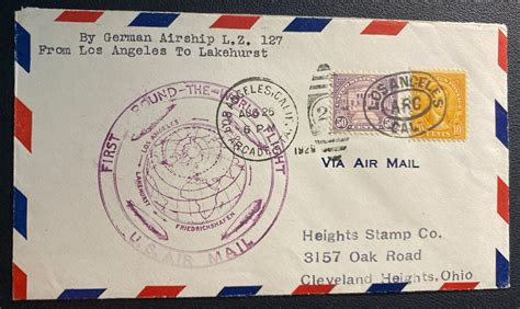 1929 Los Angeles CA USA LZ 127 Graf Zeppelin Round Flight Cover To