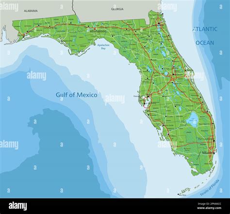 High detailed Florida physical map with labeling Stock Vector Image ...