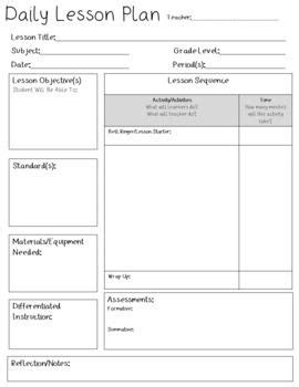 Printable Daily Lesson Plan Template Printabledb Web App