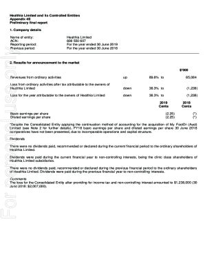 Fillable Online Healthia Limited And Its Controlled Entities Appendix