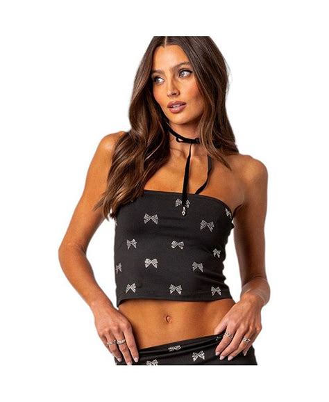 Edikted Women S Rhinestone Bow Tube Top Macy S