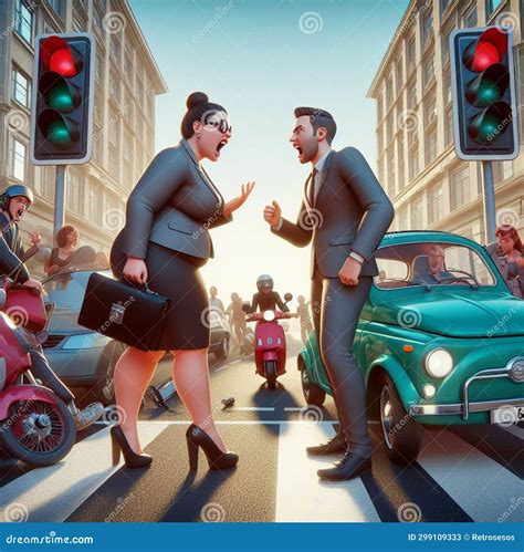 Business Tatooed Fashionista Woman and Man Quarrel Argue in the Street