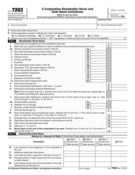 Irs Form 7203 Download Fillable Pdf Or Fill Online S Corporation Shareholder Stock And Debt