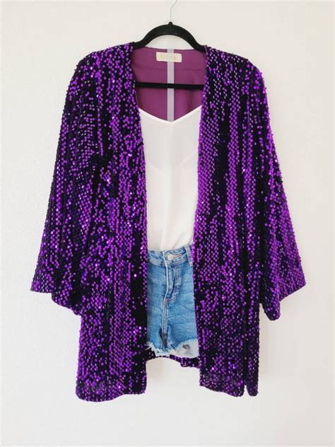 Customized Purple Sequin Velvet Cardigan Oversized Party Light Jacket Short Sequin Kimono