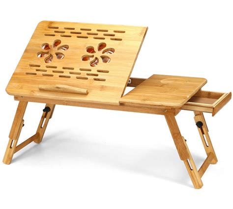 WOODEN TABLE Bamboo Wooden Laptop Desk Serving With Drawer And Cooling