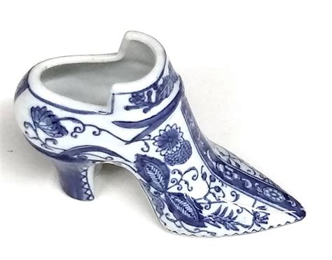 Vintage Blue And White Porcelain Shoe From China Etsy