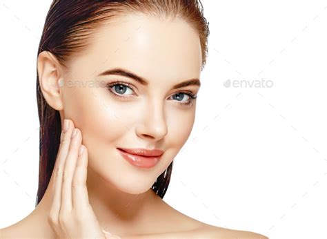 Beautiful Woman Face Portrait With Hands Beauty Skin Care Concept