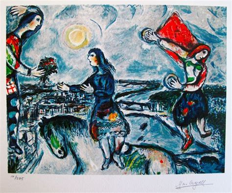 Marc Chagall Limited Edition Facsimile Signed Small Giclee Lovers Over