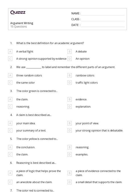 Argument Writing Worksheets For Th Grade On Quizizz Free Printable