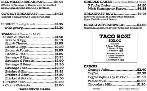 Bill Miller Breakfast Hours. [Menu|Order] - Breakfast Hours Time