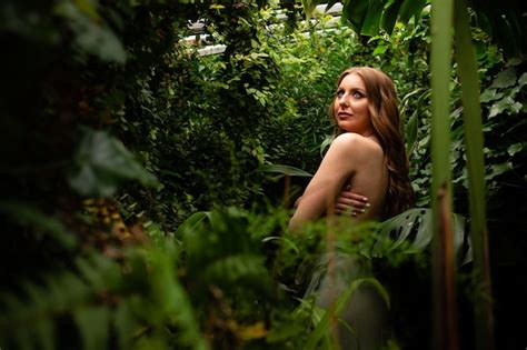 Premium Photo Naked Girl Model In The Tropical Forest Curly Hair Professional Makeup