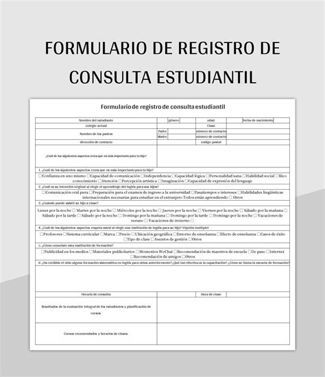 Plantilla De Excel Formulario De Registro De Consulta Estudiantil Y