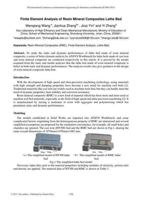 Pdf Finite Element Analysis Of Resin Mineral Composites Lathe Bed