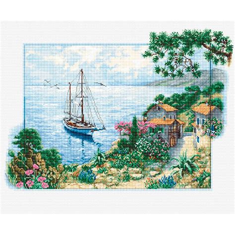 Kit Broderie Point De Croix Compt Paysage Marin Luca S