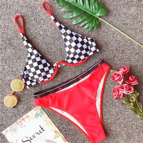 Hirigin Sexy Plaid Bikini Set 2019 Underwire Thong Biquini SWIMWEAR