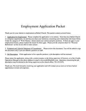 Fillable Online Employment Application Packet Thank You For Your