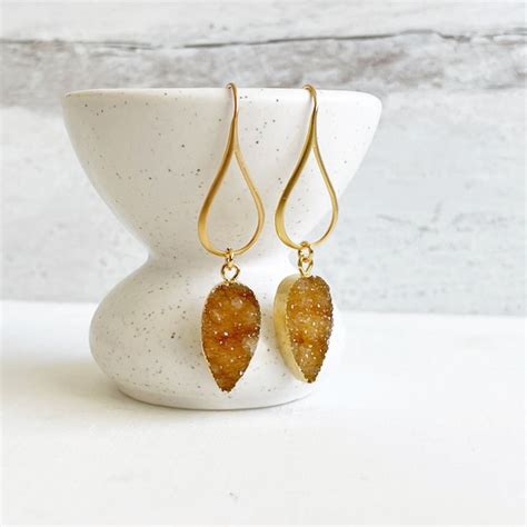 Druzy Drop Earrings Etsy