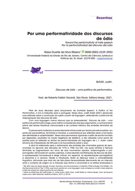 Pdf Por Uma Performatividade Dos Discursos De Dio