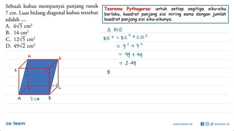 Sebuah Kubus Mempunyai Panjang Rusuk 7 Cm Luas Bidang Diagonal Kubus Tersebut Adalah Youtube