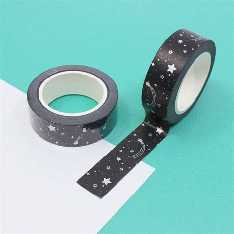 Black Silver Moon And Stars Washi Tape Silver Foil Shooting Stars