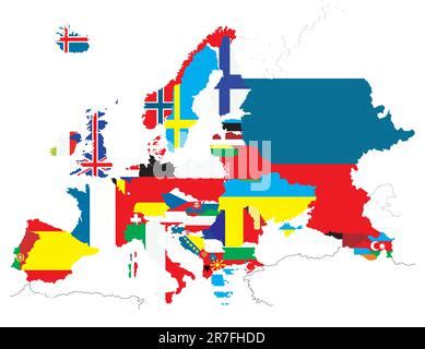 outline maps of the countries with national flags Stock Vector Image ...