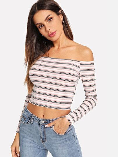 Shein High Neck Ruffle Armhole Striped Ribbed Top Artofit