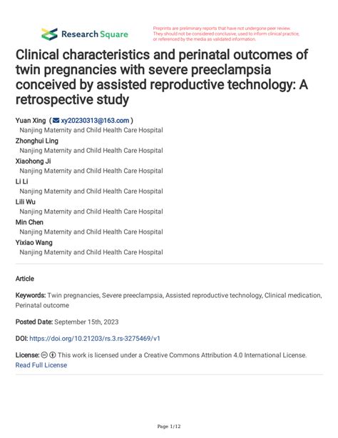 Pdf Clinical Characteristics And Perinatal Outcomes Of Twin