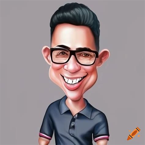 Caricatures Tall Slim Guy With Undercut Short Black Hair Smiling Wear