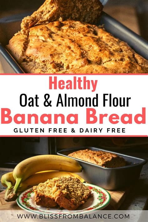 Healthy Oat And Almond Flour Banana Bread On A Plate With Bananas Next To It