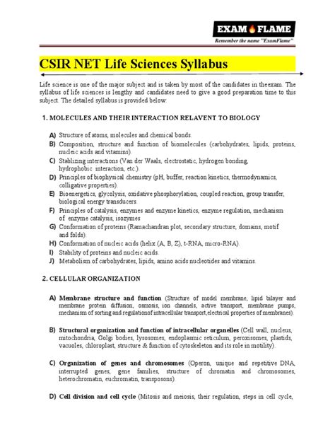 CSIR NET Life Sciences Syllabus | PDF | Immune System | Evolution